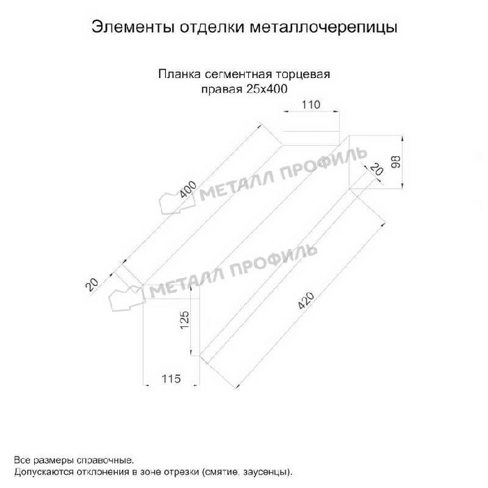 Планка сегментная торцевая правая 400 мм (VALORI-20-Violet-0.5)